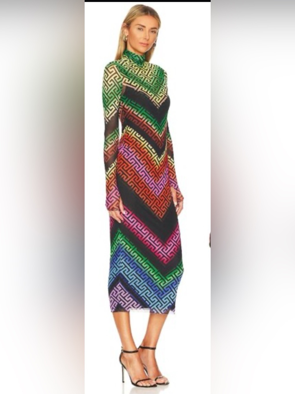 AFRM Multicolor Geo-Print Midi Dress with High Neck - Picture 2 of 4